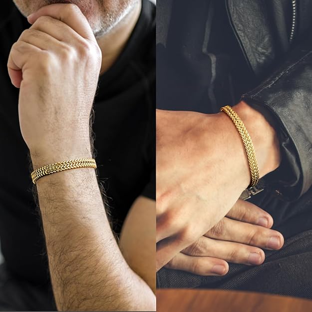 Men's Bracelet Stainless Steel 6mm Cuban Franco Chain Jewelry Wristband Bracelet Gift for Men Dad Husband Boyfriend Brothers Gold Silver Black Extra Link