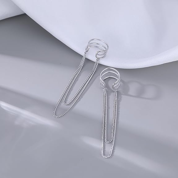 SLUYNZ 925 Sterling Silver No Piercing Cuff Earrings Chain for Women Teen Girls Wrap Earrings Tassel Clip On Ear