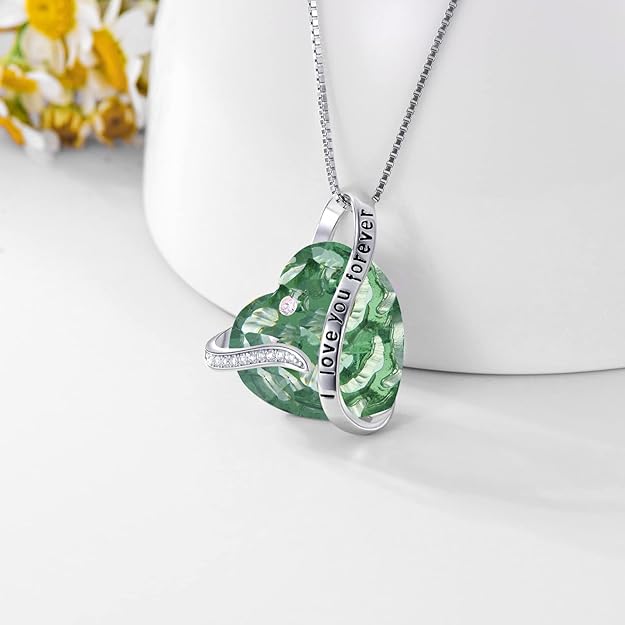 TOUPOP Heart Pendant Necklace Forever Love Sterling Silver Crystal