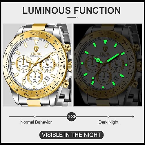 Dentily Men's Quartz Watch Fashion Stainless Steel Chronograph Waterproof Business Watches for Men