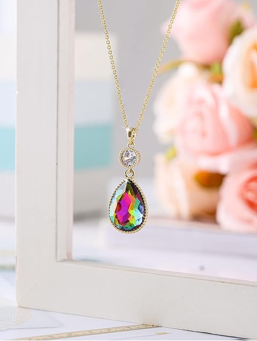 18 * 13MM Big Teardrop Crystal Pendant Dangle Necklaces and Earrings Jewelry Sets for Women Glod Plated