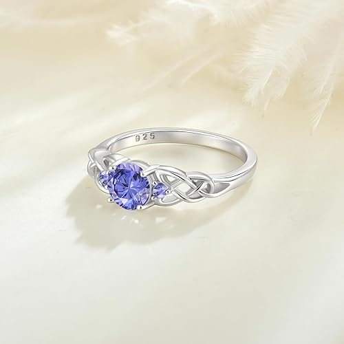 STARCHENIE Celtic Knot Ring for Women 925 Sterling Silver 3-Stone Promise Ring Size 5-10