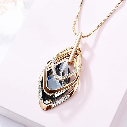 Solid Long Sweater Necklaces for Women Elegant Triple Stack Cubic Zirconia Pendant Rhombic Rhinestone Pendant Y Necklaces Fashion Jewelry…