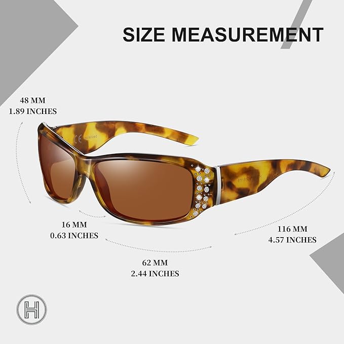 HAOLOTA Women's Polarized Rhinestone Sunglasses - Elegant Rectangle Frame with Bling UV400 Protection