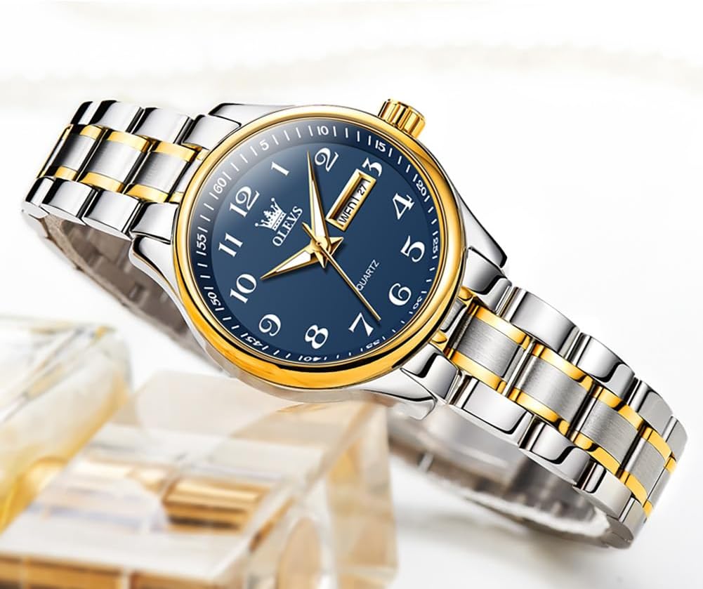 OLEVS Luxury Ladies Watches,Women's Watch with Day and Date,Female Watch for Small Wrist,Gold Stainless Steel Watches for Women,Easy Read Ladies Wrist Watches Waterproof(Adjustable Strap
