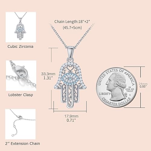 White Gold 14K Gold Plated Necklaces for Women Evil Eye Necklace for Women Girls Evil Eye Hamsa Hand