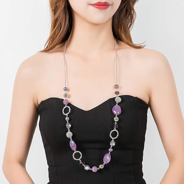 PEARL&CLUB Long Beaded Necklaces For Women - Sweater Chain Fashion Jewelry Necklace Gifts For Women