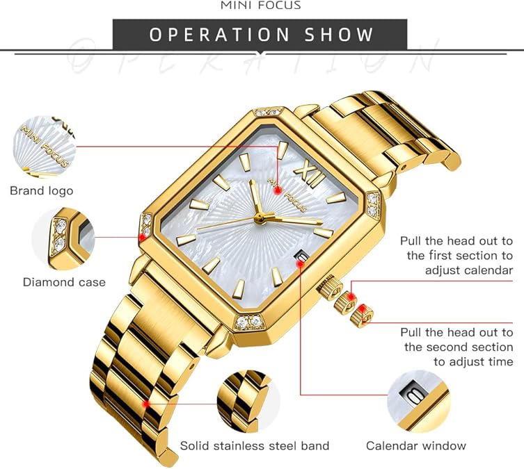 MF MINI FOCUS Unique Bullhead Wrist Watch(Muti-fuction/Calendar/Luminous) Luxury Silver Watch Casual Fashion Bracelet Watch for Women…