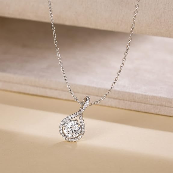 EAMTI 925 Sterling Silver Necklace for Women Cubic Zirconia Round Cut 1.25CT Pendant Necklace Dainty Jewelry Gifts for Women Mother's Day/Birthday/Anniversary Day/Valentine’s Day