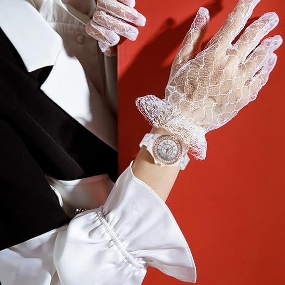 Gosasa Womens Luxury Wrist Watch Fashion Rhinestone White Ceramic Watch Casual Lady Nice Dress Watches