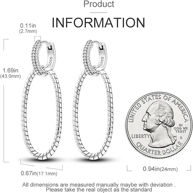 Hapour 925 Sterling Silver Hoop Earrings for Women Dangle Earrings Small Boho Earrings Rope Design for Sensitive Ears, Double Oval Huggie Hoop Earrings Gifts for Her Valentine's Day Birthday