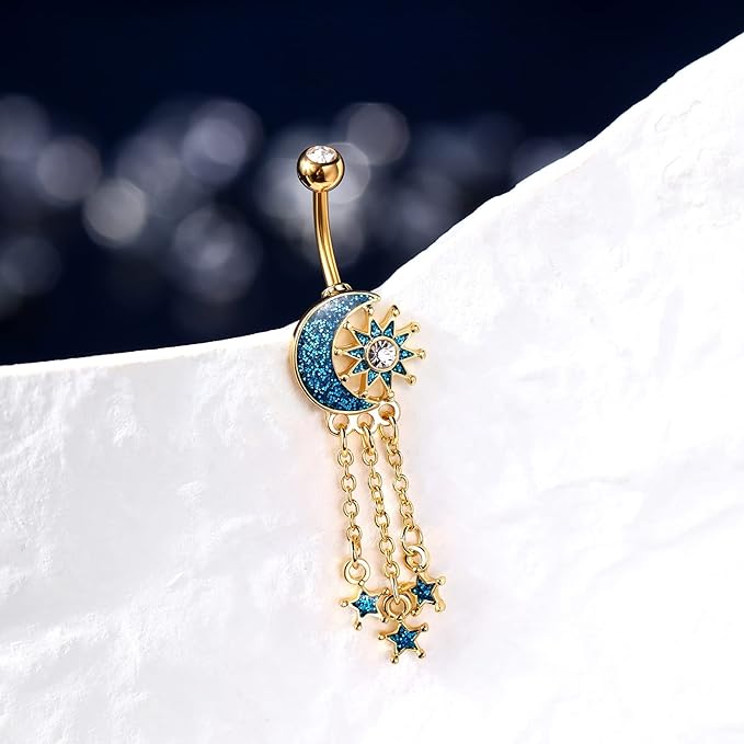 Moon Dangle Belly Button Rings for Women 14g Belly Rings Dangling