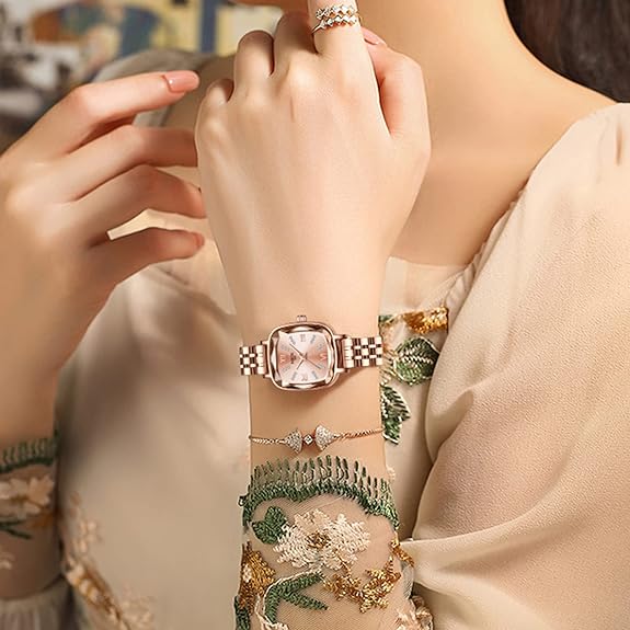 NIBOSI Women's Watches Analog Square Green Dial Watch for Women Stylish Diamond Rose Gold Dress Wrist Watch with Stainless Steel Strap…