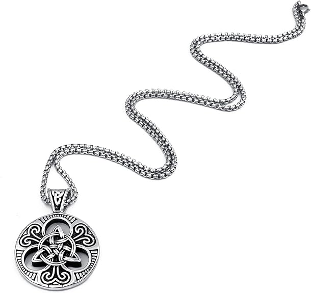 ELFASIO Celtic knot Magic Both Sided Pendant Necklace Men's Stainless Steel Box Chain Jewelry20 inch