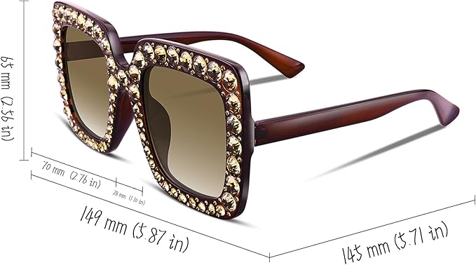 FEISEDY Women Sparkling Crystal Sunglasses Oversized Square Thick Frame B2283