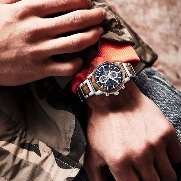 WASTIME Wooden Watch for Men Women, Stylish Chronograph Military Casual Calendar Wood Watches