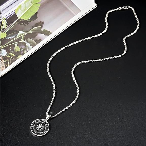JINGMARUO Nordic Viking Rune Necklace Love Protection Strenght Courage Health Good Luck Viking Symbol Pendant Stainless Steel Viking Jewelry