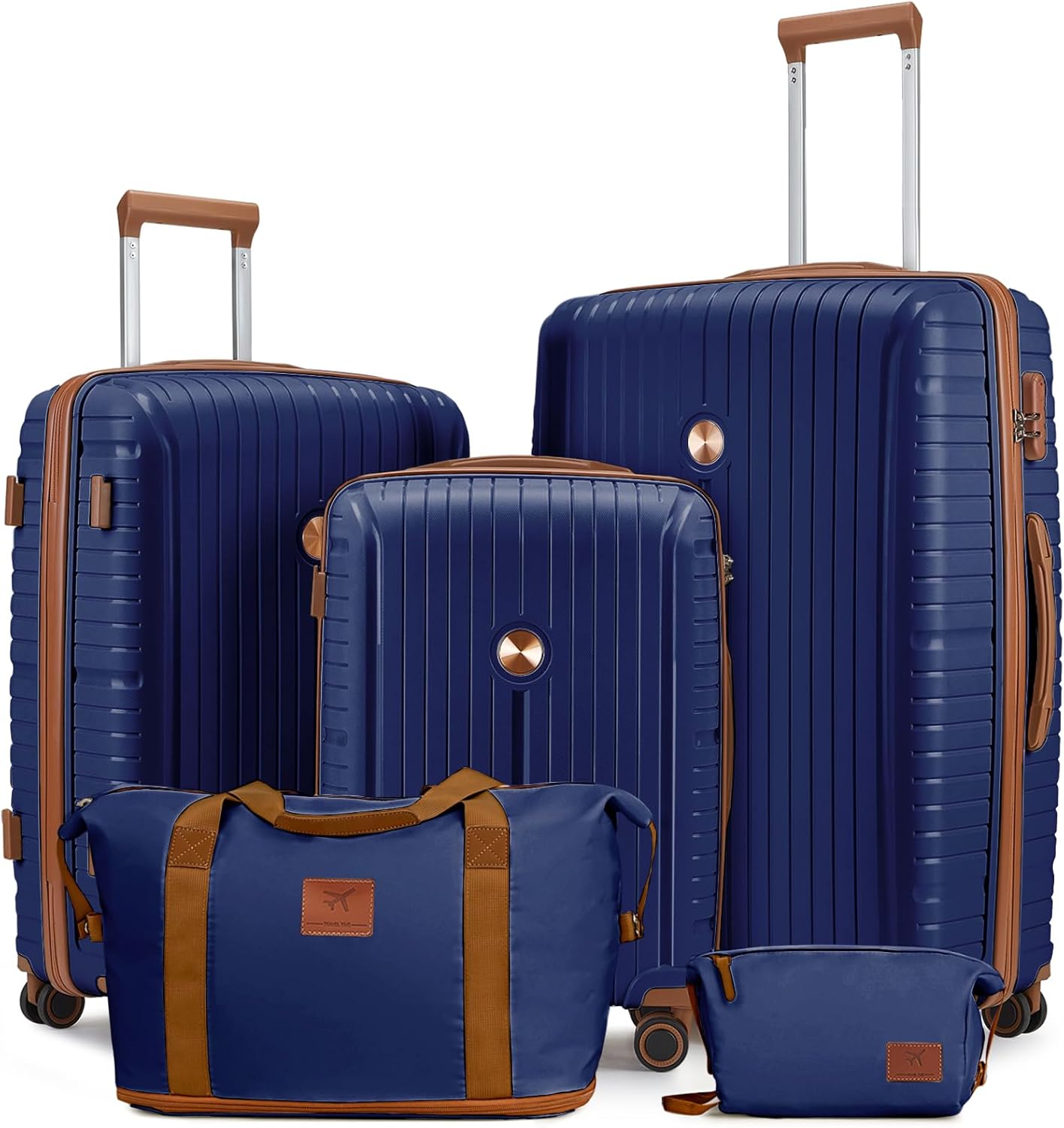 Joyway Luggage Sets 5 Piece PP Hardshell Carry on Suitcase, Travel Lightweight Carry-on with Double Spinner Wheels and TSA Lock, Blue