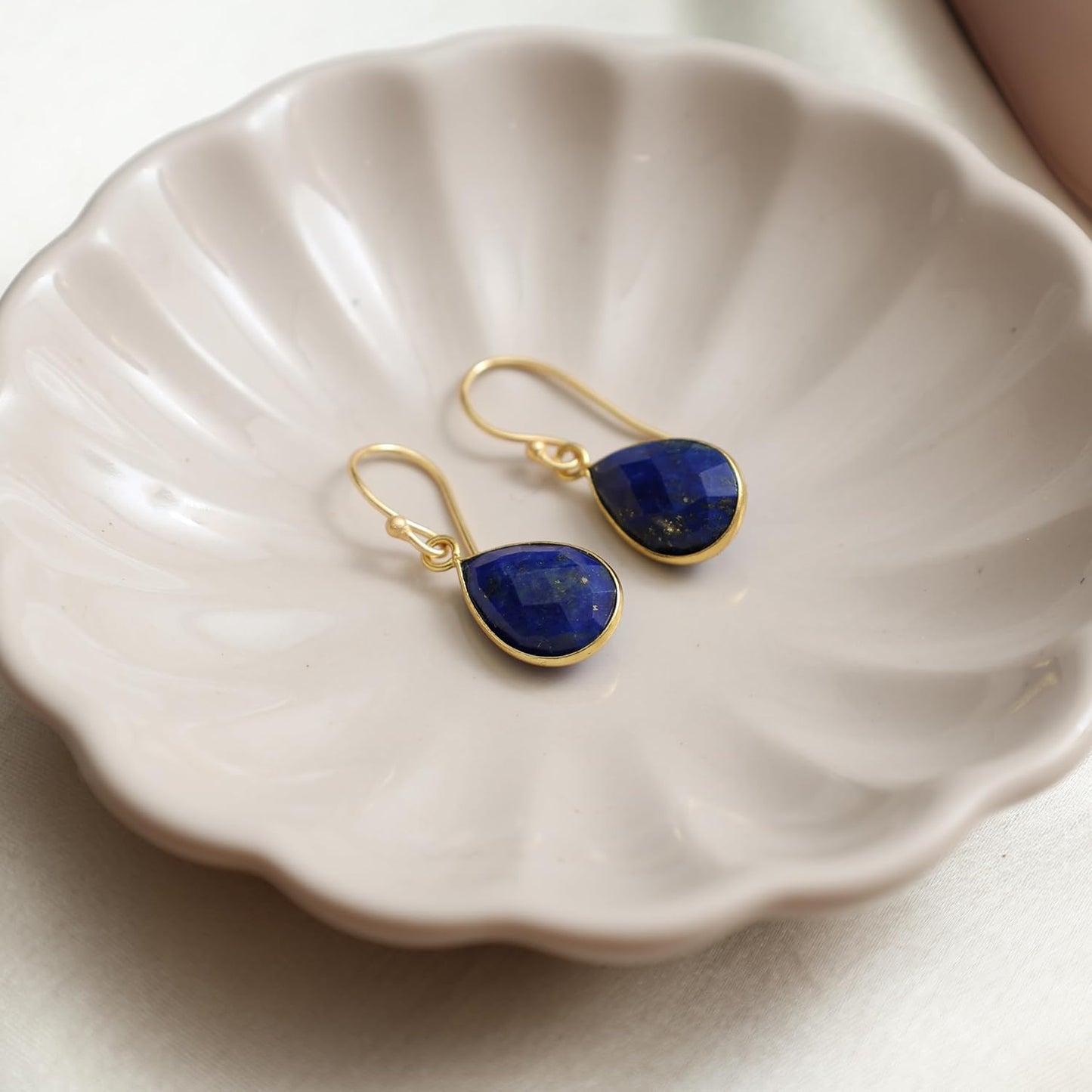 Gempires Handmade Teardrop Dangle Earrings Blue Lapis Lazuli Crystal Jewelry Hypoallergenic Gold Plated September Birthstone Earrings For Women