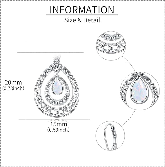 Opal Earrings 925 Sterling Silver Filigree Leverback Dangle Drop Bohemian Opal Jewelry Gifts for Women Girls