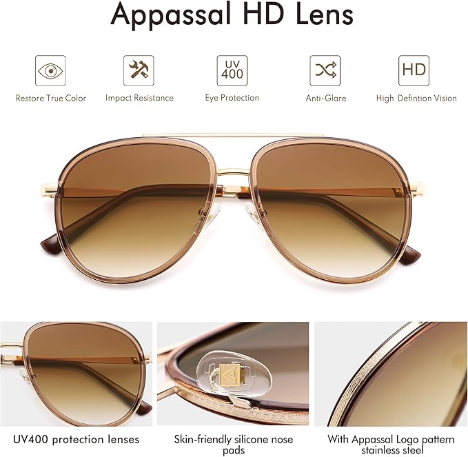 Retro Aviator Sunglasses for Women 70s Double Bridge Sunnies AP3688