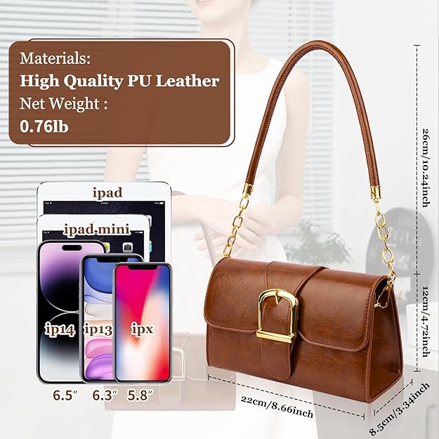 Shoulder Bag for Women, Cute PU Leather Small Purse Handbags, Retro Classic Tote Purses for Women with Removable Strap