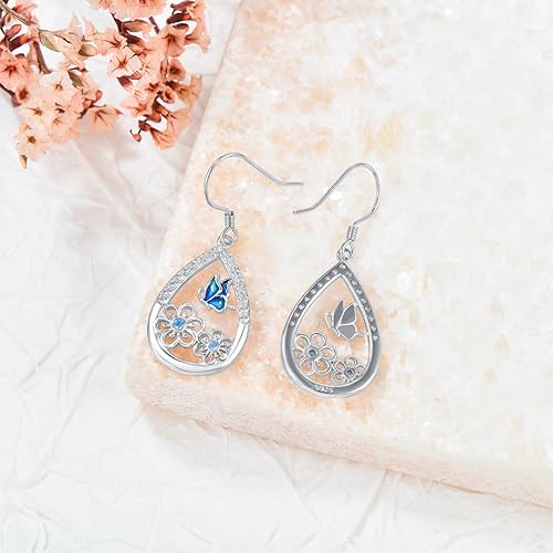 Butterfly/Mushroom/Bee Earrings S925 Sterling Silver Flower/Ladybug Dangle Drop Earrings Faith Cross Stud Earrings Jewelry Gifts for Women Teen Girls