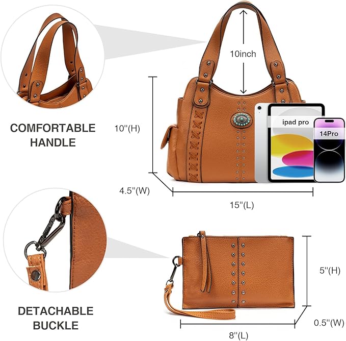 Tote Bag for Women Large Western Purse Ladies Top Handle Shoulder Handbags Vintage Embossed Concho Studs