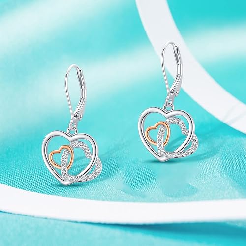 Heart Dangle Earrings 925 Sterling Silver Hypoallergenic Drop Earrings