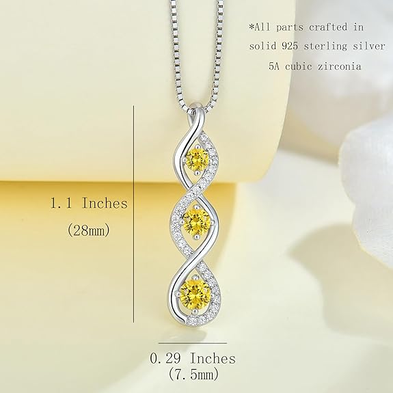 Aprila Women Infinity Necklace 925 Sterling Silver Twist Birthstone Pendant with Chain Cubic Zirconia Jewelry