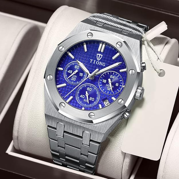 Tiong Mens Watches Chronograph Stainless Steel Waterproof Date Analog Quartz Watch Business Casual Fashion Wrist Watches for Men