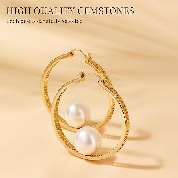 Pearl Hoop Earrings for Women - Large Gold Hoops Circle Pearl Hoop Earrings Trendy Hypoallergenic 14k Gold 925 Sterling Silver Posts Earrings | Elegant Wedding Party Jewelry