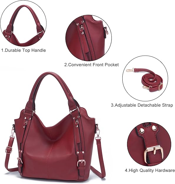 Soperwillton Purses for Women Large Shoulder Handbag Tote PU Leather Hobo Crossbody Bag Ladies Wallet Set 4pcs