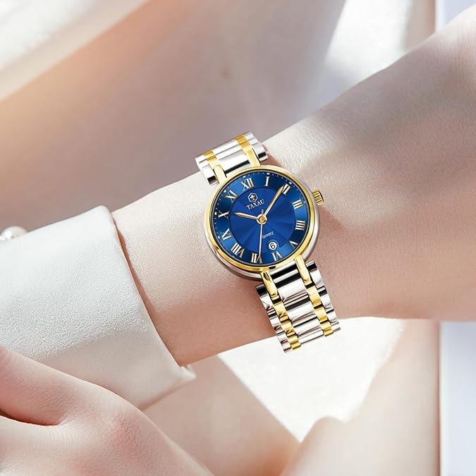 Taxau Watches for Women Silver Fashion Small Luxury Dress Stainless Steel Women's Wrist Watches with Date Dainty Analog Quartz
