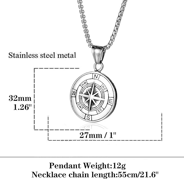 Compass Necklace for Men Chain Stainless Steel Compass Pendants Male Jewelry
