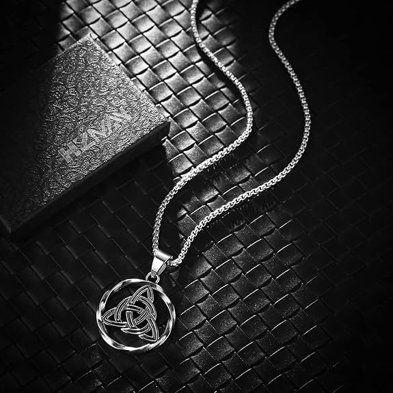 HZMAN Norse Symbol Celtic Trinity Knot Triquetra Pendant Stainless Steel Irish Necklaces for Men