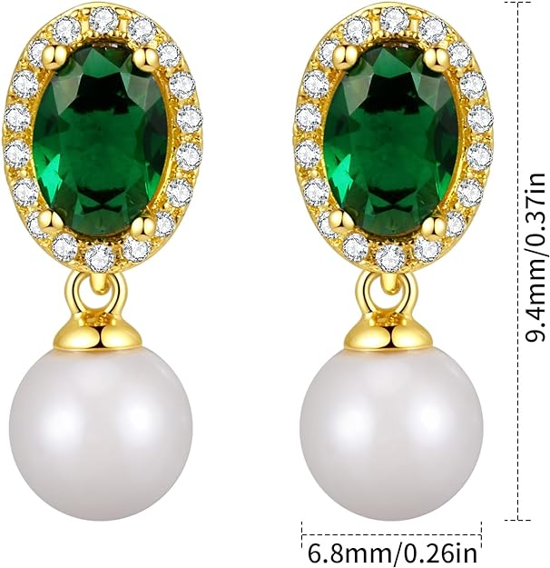 Emerald Crystal Earrings Pearl Drop Dangle Earring 14k Gold Plated Stud Huggie Earrings Vintage Long Short Jewelry Gifts