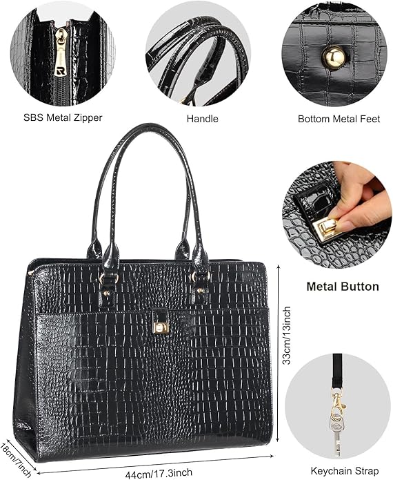 17.3 Inch Leather Laptop Tote Bag,Waterproof Briefcase Professional Business Office Work Bag
