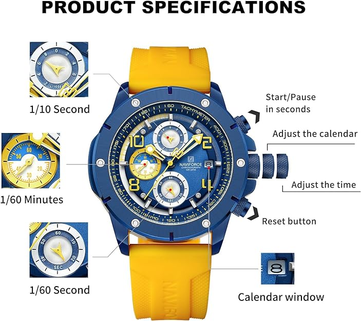 NAVIFORCE Sport Watch for Men Military Outdoor Stopwatch Chronograph Wrist Watch Silicone Strap Waterproof with Auto Date