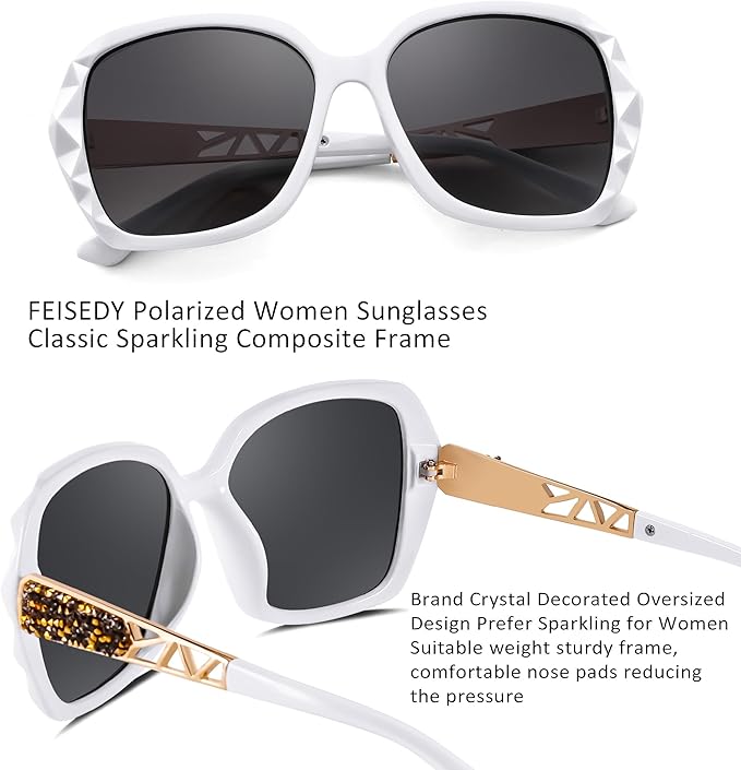 FEISEDY Polarized Women Square Sunglasses Sparkling Composite Shiny Frame B2289