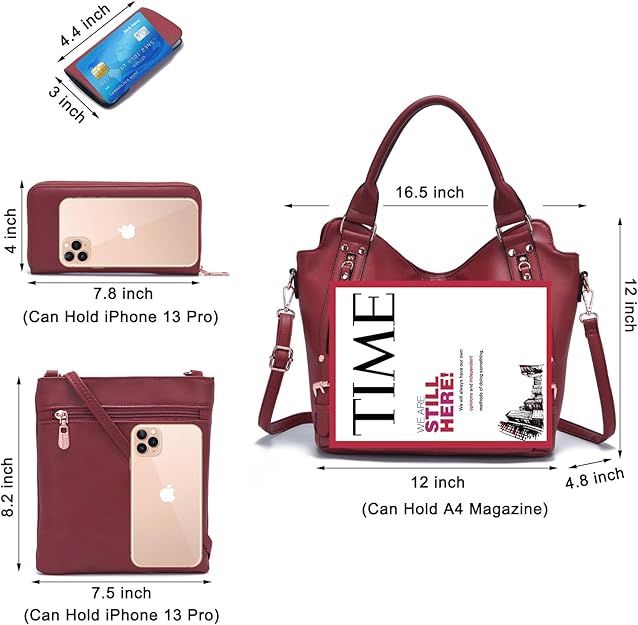 Soperwillton Purses for Women Large Shoulder Handbag Tote PU Leather Hobo Crossbody Bag Ladies Wallet Set 4pcs