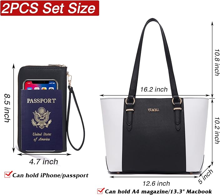 YZAOLL Purses for Women Faux Leather Medium Large Tote Satchel Shoulder Purse Handbag Wallet set