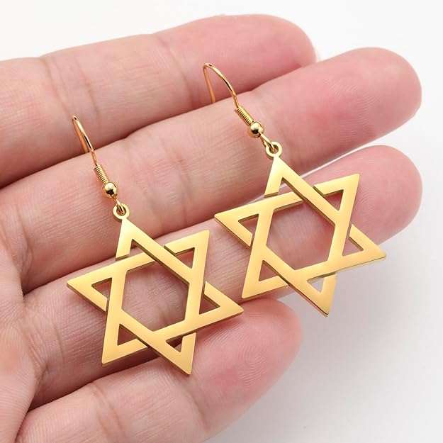 Amaxer Star of David Earrings Stainless Steel Minimalist Religious Magen Judaic Jewish Hanukkah Dangle Drop Earrings for Women