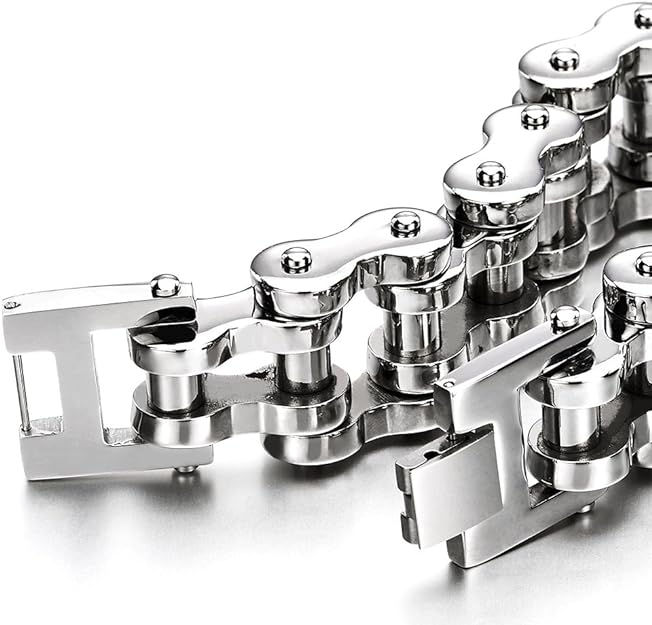 COOLSTEELANDBEYOND Heavy Sturdy Mens Motorcycle Chain Bike Chain Bracelet of Stainless Steel Silver Color Polished