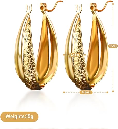 Gold Hoop Earrings for Women,24k Gold Plated Trendy Earrings,Hypoallergenic Lightweight Earrings,Everyday,Small Soop chunky Earrings Pierced Dangle