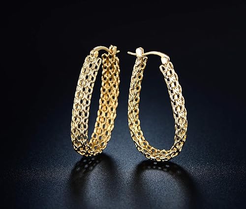 Gold Filigree Earrings for Women | Barzel 18K Gold Plated Link Mesh Braided Filigree Hoop Earrings