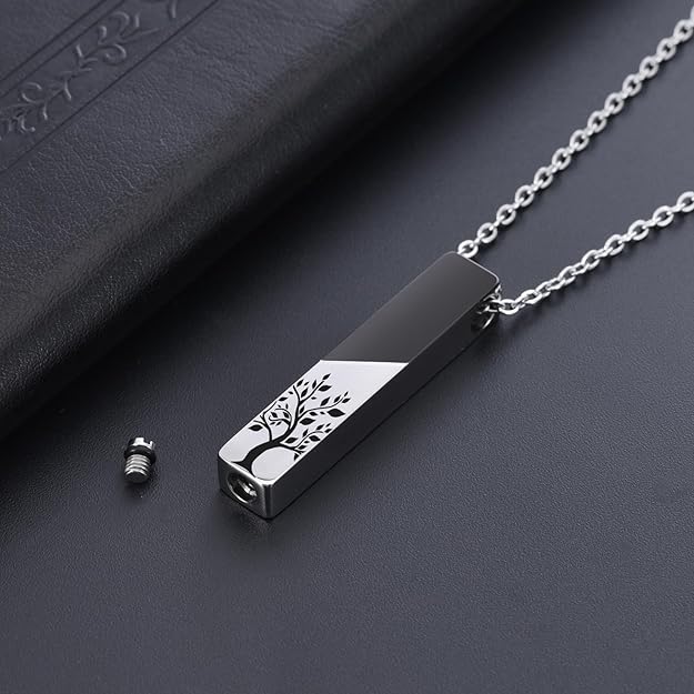 RIPFEVURN Tree of Life/Butterfly/Always with me Urn Necklaces for Ashes for Women Bar Stainless Steel Cremation Jewelry Human Ashes Holder Memorial Keepsake Pendant