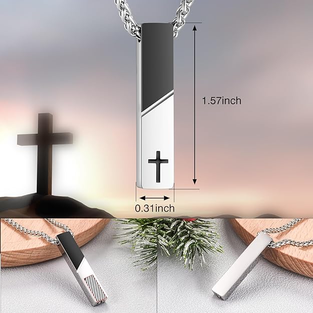 XIUDA Cremation Urn Necklace for Ashes Urn Jewelry Cross Cube Ash Necklace Memorial Pendant Keepsake Jewelry for Men