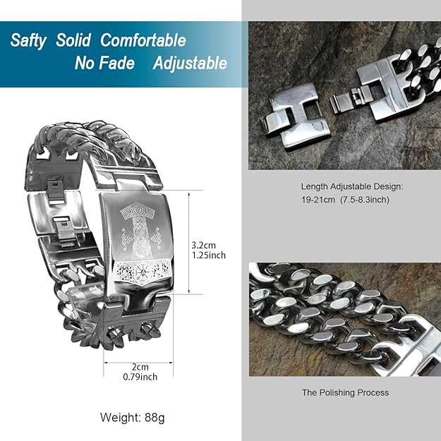 bahamut Mens Viking Odin Gungnir Stainless Steel Cool Cuban Chain Link Bracelet for Men,Norse Cuff Wristband Jewelry