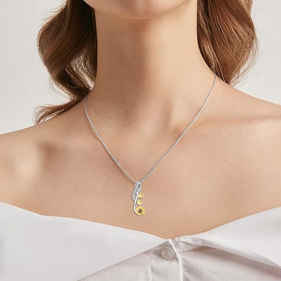 Sunflower 925 Sterling Silver Necklace Citrine Pendant Jewelry Gifts for Women Mother's Day Birthday Anniversary